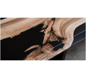 Mesa de comedor de madera maciza con borde vivo de diseño moderno de lujo, escritorio de oficina, acabado de resina epoxi negra para uso doméstico o hotelero - Product Image 6
