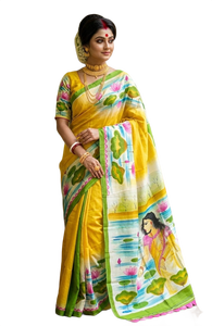 Sari imprimé à la main, tissu en soie pure Bishnupuri, pour femmes, Inde, Pakistan, Bangladesh, sari traditionnel - Product Image 1