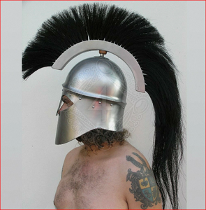Casco Corintio Griego Medieval de Acero con Pluma Negra en la Corona - Product Image 2