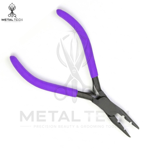 Pinzas Profesionales de Acero Inoxidable con Acabado Negro para Remover Extensiones de Cabello, con Empuñadura de Goma Suave Morada y Múltiples Orificios para Micro Anillos - Product Image 2