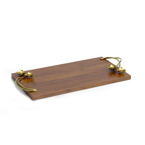 Bandeja rectangular moderna de madera con asa de diseño en hoja de oro, vajilla de hotel, bandeja para servir té y café, servidor de bocadillos y postres - Product Image 2