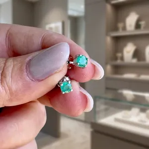 Pear Emerald Stud Earrings Tiny <b>Light</b> Green Post Five Millimetre <b>Push</b> Back 925 Sterling Silver Classic Gift May Birthstone - Product Image 4