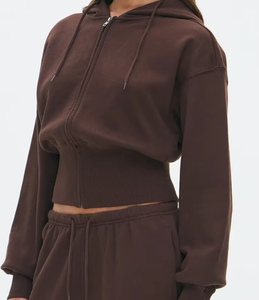 Sudadera con capucha de punto vintage de alta calidad para mujer, con cremallera frontal, anti-bolitas, transpirable, oversize, lisa, estilo urbano, 100% algodón. - Product Image 2
