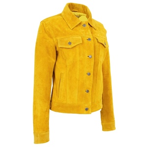 <b>Men's</b> Yellow <b>Suede</b> <b>Jacket</b> Casual Turn-down Collar Regular Sleeve Button Closure Autumn Wear Slim Fit Solid Color - Product Image 2