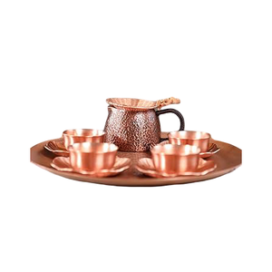 ชุดกาแฟทองแดงแท้สไตล์วินเทจ พร้อมเคลือบเงา สำหรับร้านอาหาร บ้าน และโรงแรม ชุดน้ำชาโลหะ - Product Image 2