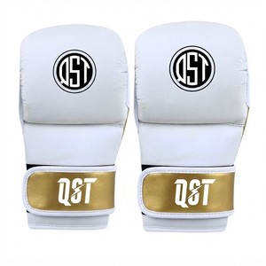 Gants de boxe QST MMA en cuir PU blanc et or pour l'entraînement |   Gants Shutter à fermeture Velcro respirants pour adultes, arts martiaux, sparring - Product Image 5