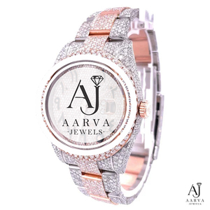 Montre-bracelet mécanique pour femme en acier inoxydable couleur or rose, cadran analogique 28 mm avec pierres précieuses, lunette en cristal pavée, bracelet à maillons, style bijou - Product Image 4