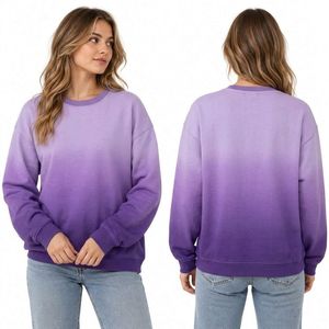 Sweat-shirts pour femmes à manches longues, dégradé violet bicolore, en molleton de coton épais brossé, teinture par immersion, durables - Product Image 1