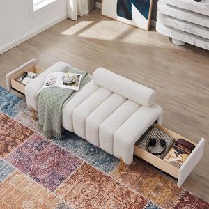 Nuovo Design Pouf Contenitore con Scomparto di Stoccaggio in Velluto Teddy con Struttura in Legno Massello e Piedini in Metallo per Soggiorno - Product Image 3