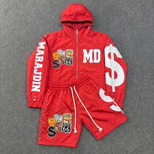 Conjunto Corto de Nylon Cortavientos con Logotipo Personalizado para Hombre 2026, Talla Grande, Traje Deportivo Cortavientos, Chaquetas con Cremallera, Pantalones Cortos, Conjuntos Casuales de Dos Piezas - Product Image 1