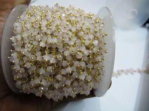 Chaîne de perles facettées en quartz rose, 3 mm, en forme de rondelle, à suspendre - Product Image 4