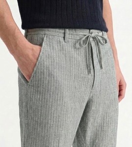 Enovate Stripped Lenin Men's Mid Waist Lightweight Breathable Summer <b>Trousers</b> with <b>Drawstring</b> Closure SLT 01 ODM - Product Image 3