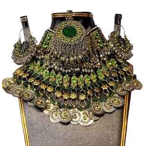 Conjunto de Joyería Tradicional Afgana Hecho a Mano por Diseñador Profesional, 6 Piezas: Anillos, Gargantilla, Aretes, Bindi, Tikka, Acero Inoxidable, Regalos - Product Image 1