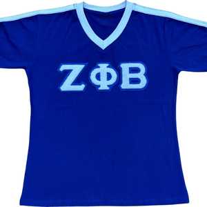 Zeta Chenille Premium V Neck Ringer Shirt Women Embroidery Logo Soft Cotton Casual Fit Short Sleeve Stylish Top - Product Image 1