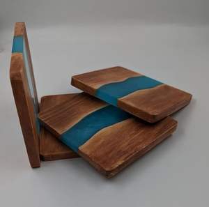 Posavasos de Madera de Acacia de Lujo Hechos a Mano de 4 mm de Grosor, con Logotipo Personalizado, Regalos de Inauguración de Casa y Recuerdos de Boda, Artículos de Bebida Personalizados (Azul) - Product Image 2