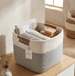 Cotton Rope Storage Basket 100% Eco-friendly Foldable Cotton Storage Baskets new cotton basket with handles for home decor - Product Image 2