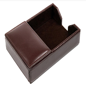 Porte-mémos en cuir brun foncé, porte-mémos en cuir brun, forme rectangulaire, organiseur de bureau - Product Image 3