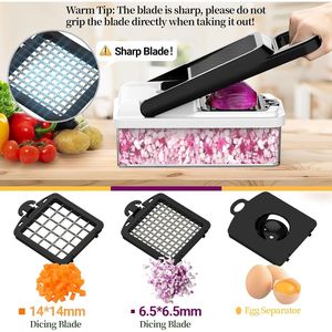 12-in-1 Vegetable Chopper with 7 Blades Multifunctional Kitchen Gadgets Dicer Slicer and Container Lid Vege Cutter - Product Image 2