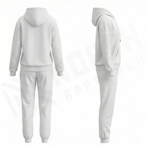 <b>Women</b> <b>White</b> Hooded Tracksuit Set Full Sleeve Sublimation Print Casual <b>Joggers</b> With Side Pockets Autumn Wear - Product Image 2