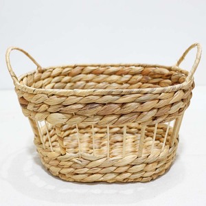 Woven Oval Storage <b>Basket</b> Decorative Water Hyacinth <b>Hamper</b> with Handles <b>for</b> Home Organization - Product Image 1