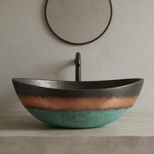 Évier de cuisine élégant en cuivre color block, à tablier simple, patiné artisanal, de luxe, moderne, pour comptoir de salle de bain - Product Image 2