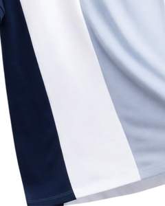 Polo de manga corta para hombre, azul marino, blanco y gris claro, con cremallera de un cuarto, estilo casual, de punto, con bloques de color, fabricado a medida. - Product Image 6