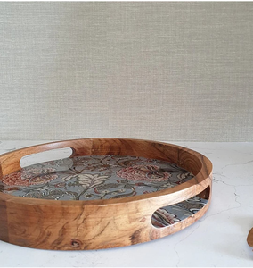ถาดไม้ทรงกลมทำมือ พิมพ์ลายเคลือบเอนาเมลบนไม้เอ็มดีเอฟ สำหรับใช้ในครัวเรือน นำเข้าจากอินเดีย เหมาะสำหรับใส่อาหาร - Product Image 5