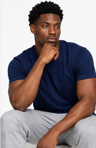 <b>Men's</b> <b>Navy</b> <b>Blue</b> Short Sleeve <b>T</b>-<b>Shirt</b> O-Neck Regular Fit Casual Knitted Cotton Solid Color Blank Design - Product Image 6