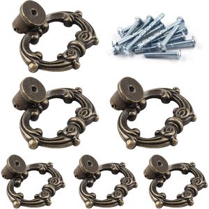 Lot de 6 poignées de tiroir vintage en bronze antique, petits anneaux de tirage pour commodes, poignées de meubles en métal - Product Image 1