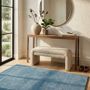 Tapis rustique en laine bleue tufté à la main, antidérapant, à motif géométrique, pour salon, chambre, salle à manger et décoration intérieure contemporaine - Product Image 2