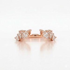 14K Solid Gold Lab Diamond <b>Ring</b> Open Adjustable Marquise Wedding Band Women's Cuff <b>Ring</b> <b>Stacking</b> Matching Band Enhancer <b>Ring</b> - Product Image 2