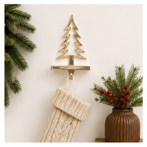 Luxurious Gold Metal Christmas Tree <b>Stocking</b> <b>Holder</b> For Mantel Heavy Duty Weighted Base Hollow Tree Design Fireplace Hanger Home - Product Image 2