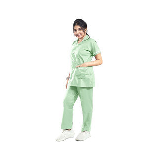 Uniforme Sanitario para Mujer: Túnica Abotonada, Pantalones Médicos con Ribete en Contraste, Ropa para Personal de Clínica de Enfermería, Fabricante Personalizado - Product Image 3