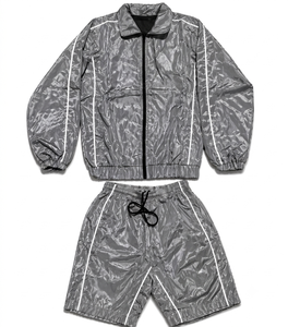 Custom Winter Plus Size Hooded Tracksuit Set Windbreaker Short Zip Jacket Shorts Breathable Sporty Style Regular Fit Spring Wear - Product Image 4