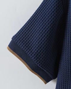 Boys Navy Waffle Knit Cotton Polo Shirt Short Sleeve Solid Color Breathable Casual Wear Quick Dry Eco-Friendly Embroidered Size - Product Image 6