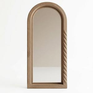 Walnut Finished Acacia Wood Classic Simple Custom <b>Arched</b> Floor Mirror Standing Full Length Mirror for Living Room Office Bedroom - Product Image 4