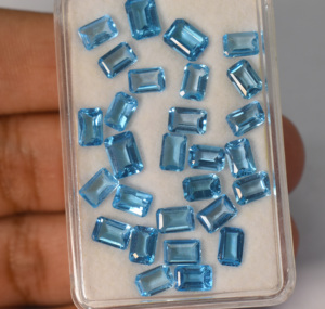 Topacio azul natural, corte esmeralda octogonal, piedra preciosa suelta para la elaboración de joyas, 6x4 mm - Product Image 2