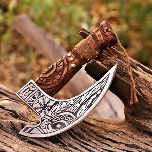 Cuchillo para Pizza Vikingo Hecho a Mano, Cuchilla de Acero con Alto Contenido de Carbono, Hacha de Cocina, Herramienta para Rebanar THEWIZ CRAFTS, Mango de Madera, Garantía de 3 Años - Product Image 5