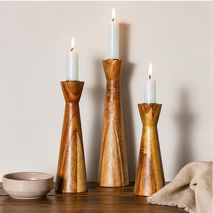 Set Of 3 Modern Acacia Wood Candle Holders Handcrafted Rustic Taper Candlestick <b>Stands</b> For Wedding Centerpieces Home Decor - Product Image 2