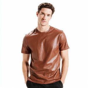 T-shirt pour homme de haute qualité à manches courtes, col rond, style motard en cuir et PU, écologique, anti-UV - Product Image 1