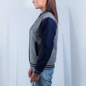 OEM 100% Wool Sheep Skin <b>Women's</b> Varsity Quilted Jacket Long Sleeve 2 Tone Winter Casual Wear Custom Embroidered Logo Breathable - Product Image 3