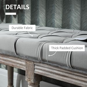 Panca Ottomana Imbottita in Tessuto Grigio con Design Trapuntato per Soggiorno, Camera da Letto, Corridoio, con Gambe in Legno di Gomma per Casa e Ufficio - Product Image 4