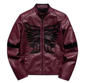 <b>Men's</b> Genuine <b>Leather</b> <b>Jacket</b> Stand Collar Zipper Closure Zippers Decoration Breathable Wool Lining Custom Logo Moto Biker Style - Product Image 1