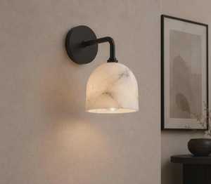 Modern Marble Wall Sconce Round Brass Finish Indoor Lighting Fixture for Hallway Home Decor - Product Image 3