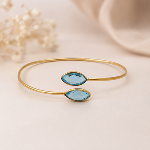 Brazalete Abierto Ajustable de Topacio Suizo con Doble Marquise, Chapado en Oro de 18K, Joyería Artesanal con Piedras Preciosas, Regalo para Ella - Product Image 1