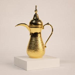 Luxury Design Gold Plated Arabic Dallah Coffee <b>Pot</b> Traditional Handcrafted Brass Middle Eastern Teapot for Ramadan and Eid Gift - Product Image 4