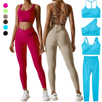 Ensemble de vêtements de sport Pilates pour femmes, 2 pièces, avec coussinet de poitrine contrastant, respirant, personnalisé, pour la gym et le yoga, avec fermeture éclair