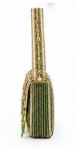 Beaded <b>for</b> Evening <b>Bag</b> with Green Floral Pattern Shoulder Strap Handmade Cotton Lining Elegant <b>Wedding</b> Gift Party Accessory - Product Image 3