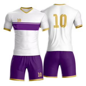Ensemble Maillot et Short de Football Personnalisé Unisexe Blanc Gris Or 10 Respirant 100% Polyester Taille Adulte Sublimation - Product Image 4