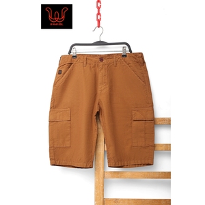 กางเกงขาสั้นคาร์โก้ผู้ชาย ผ้าแคนวาส เอวกลาง ติดกระดุม สีพื้น ลำลอง - Product Image 1